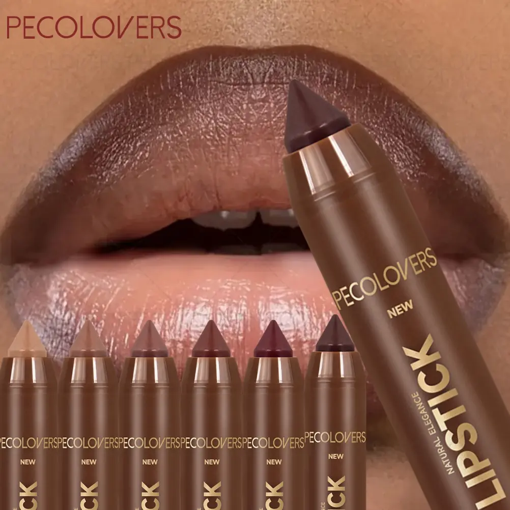 6pcs/set Brown & Red Matte Lipstick Lip Liner Stain, Silky, Pumpkin Spice Lipstick, Non-stick Cup, Ideal for Halloween Christmas Gift, Matte Lip Pencil Lipliner