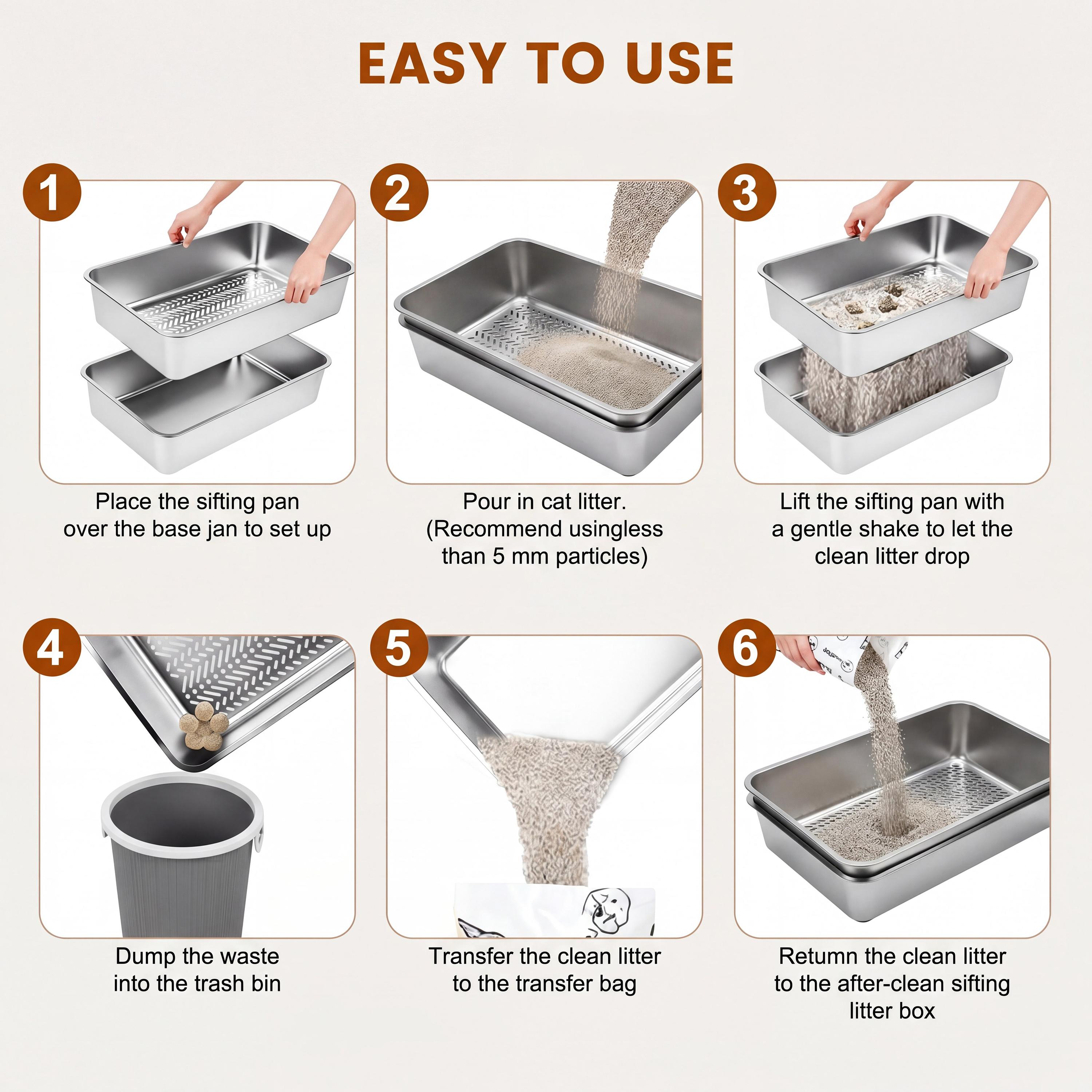 Topyangs XL Sifting Litter Box ,Stainless Steel Sifting Box, Easy to Clean Catbox with High Sides, ,Litterbox Topyangs XL Sifting Litter Box ,Stainless Steel Sifting Box, Easy to Clean Catbox with High Sides, ,Litterbox