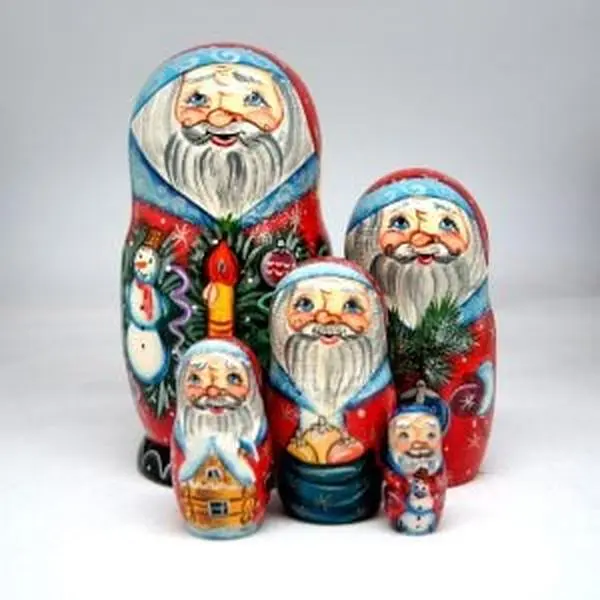 Russian Matryoshka Wooden Nesting Doll, 5-Piece Mr. Christmas Festive Decoration, Handmade Toy with Fine Details, Easy to Open and Close, Ideal for Mothers Day