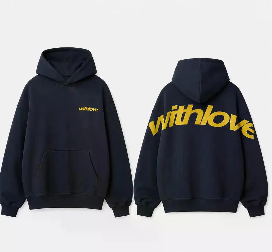 With Love Hoodie, 2-Sided Minimalist Back Print Hoodie, Heavyweight Streetwear Hoodie, Casual Everyday Graphic Hoodie, Modern Fashion Gift