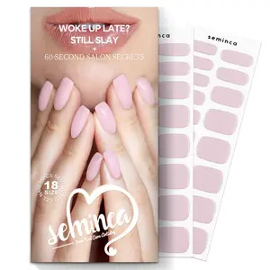 SEMINCA Semi Cured Gel Nail Strips-60s UV Light Needed, Salon Shine at Home,Easy Application and Removal 14 Day Wear,18 Size Press On Nails Kit with Nail File(Bare Pink)
