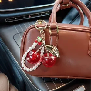 Creative Glitter Cherry Keychain, Trendy Cute Keychain, Fashion Trendy Girls Bag Charm, Fruit Carrot Key Chain, Pearl Chain Accessory Gift for Holidays