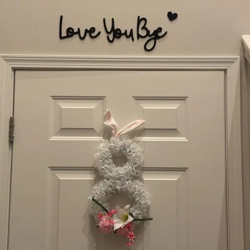 Modern Acrylic-Wood Board Wall Art - "Love You Bye" Letter Pattern Hanging Decor, Decorative Wall Covering, Aesthetic Room Decoration, House Decor Accessory for Home Prayer Room Farmhouse