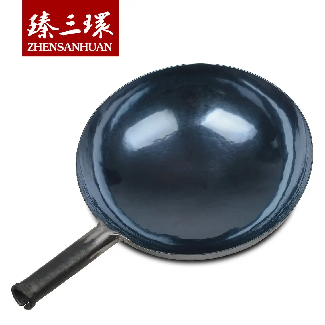 ZhenSanHuan Hand-Hammered Traditional Chinese Iron Handle Round Bottom Wok - Cookware, Gas Suitable, Classic Pans & Woks (No Help Handle), Rustic, Heat-Approved Pans & Woks