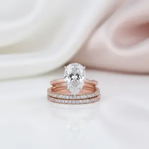 3pc Rose Gold Classic Pear Cut Wedding Ring Set
