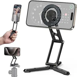 CAMOLO Magnetic Pocket Phone Tripod, Magnetic Phone Holder, Foldable Compatible with Magsafe iPhone 15/14/13/12 Plus Pro Max Series, Mini Cell Phone Tripod Mount, Handle Smartphone Desk Stand Travel All in One Cellphone Folding vacuum phone holder
