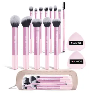 MAANGE Makeup Brush Set – 13 Brushes + 2 Sponges + Storage Bag, Professional Face & Eye Tools for Powder, Liquid & Cream