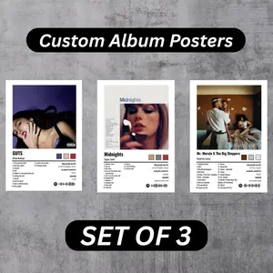 Set of 3 Choose Your Own Album Poster Print Black White Favourite Album Artist Cover Personalised Wall Decor Art #105
