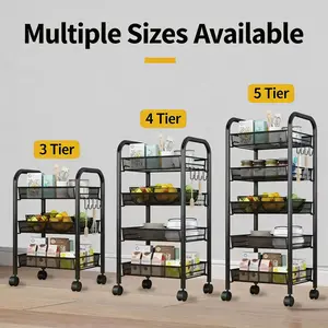 TikTok Viral 3/4/5 Tier Slim Rolling Cart - Removable Rust-Proof Metal Wire Basket Storage Cart, Space-Saving Organizer for Kitchen, Pantry & Bathroom