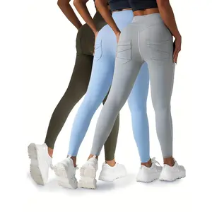 2024 3 Pack Pocket Leggings Lulu High-waist Hip Yoga Trousers Women's Fitness Sports Yoga Trousers, High Waist Out Pocket Yoga Short Tummy Control Workout Running Way Stretch Yoga Leggings