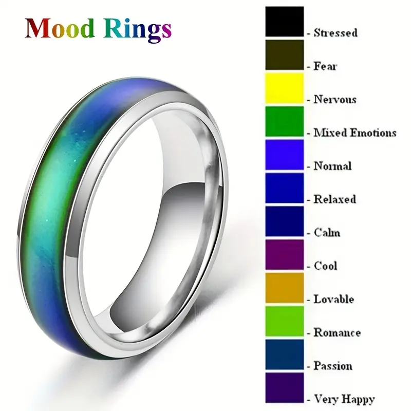 Unique Mood Ring - Thermal Discoloration Stone, Stainless Steel Band, Adjustable Size, Daily Outfit Accessory, Perfect Gift for Family and Friends, Party Favors, Fashion Jewelry