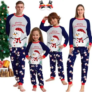 2025 Xmas Snowman Letter Print Christmas Pajamas Mother-kids Boys Girls Baby Family Matching Sleepwear T Shirts Pants Pajama Set