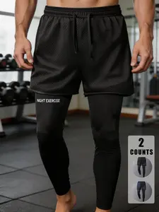 1/2 piece package，Men's Sports Running Training Fitness Shorts & Long Pants, Basketball Compression Speed Drying Tight Pants Fake Two-Piece Set
