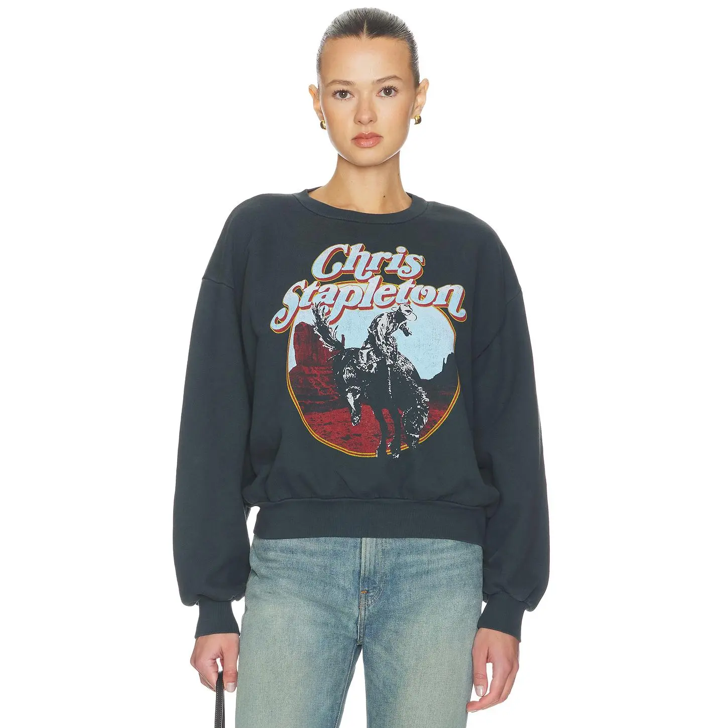 DAYDREAMER Chris Stapelton Horse Oversized Crew Sweatshirt in Vintage Black