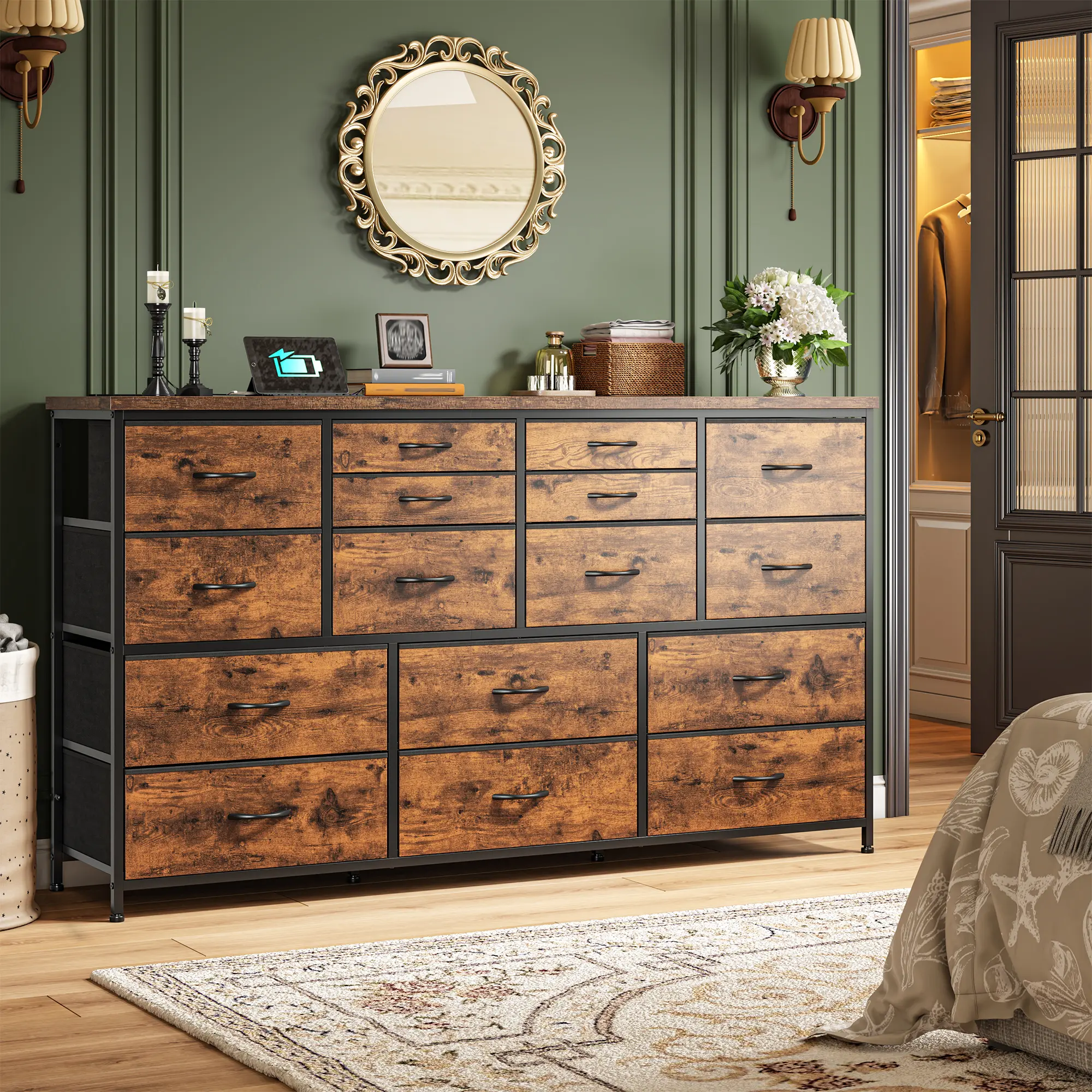 RaybeeFurniture Long Dresser for Bedroom with 16 Fabric Drawers, Modern Dresser with Charging Station, TV Stand for 60" TV Dressers & Chest of Drawers for Bedroom, Living Room, Closet - TikTok Shop RaybeeFurniture Long Dresser for Bedroom with 16 Fabric Drawers, Modern Dresser with Charging Station, TV Stand for 60" TV Dressers & Chest of Drawers for Bedroom, Living Room, Closet - TikTok Shop