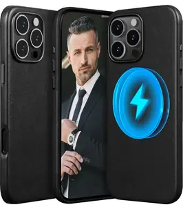 LOHASIC Magnetic Case for iPhone 16 Pro Compatible with Mag-Safe Vintage Luxury PU Leather Slim Profile Phone Cover for Men Women 6.3 Inch - Black