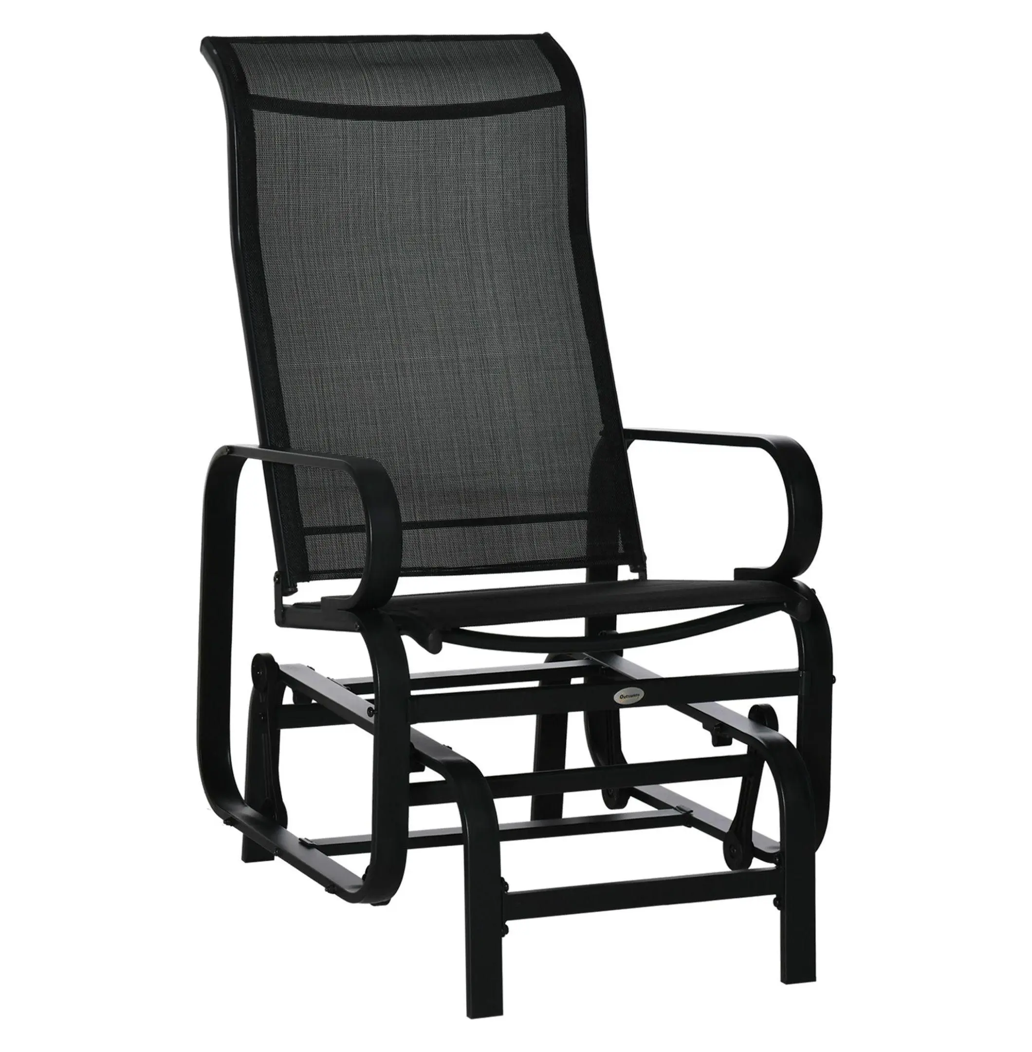 Outdoor Glider Rocker - Black Patio Glider Chair - Smooth Rocking Arms - Lightweight, Water-Resistant - Backyard, Deck, Porch Seating
