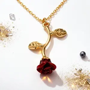 Falling Rose Pendant Necklace Adjustable Chain 1pcs