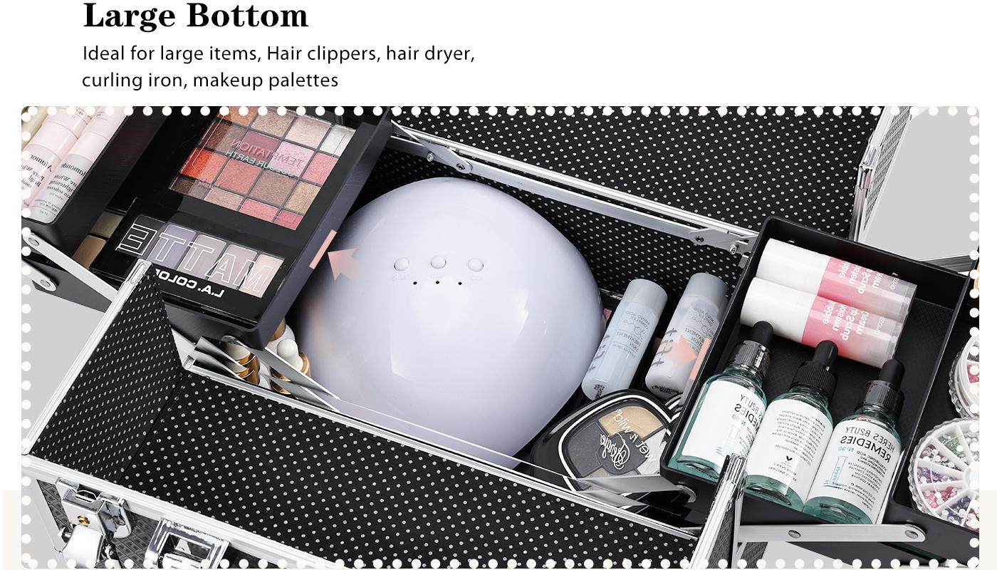 Large Makeup Case with 6 Trays Lockable Cosmetic Organizer Professional Travel Storage Box Hard Vanity Carrying Train Case