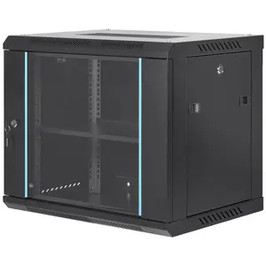 VEVOR 9U Wall-Mounted Server Network Cabinet, 15.5'' Depth, Secure Rack Enclosure, Supports up to 200 lbs, Features Lockable Glass Door and Side Panels, Ideal for IT and A/V Gear