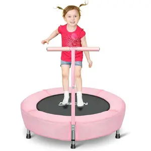 BCAN 36'' Mini Folding Ages 2 to 5 Toddler Trampoline with Handle for Kids, Two Ways to Assemble The Handle, Indoor/Garden Toddlers Trampoline with Super Safe Cover for Toddlers
