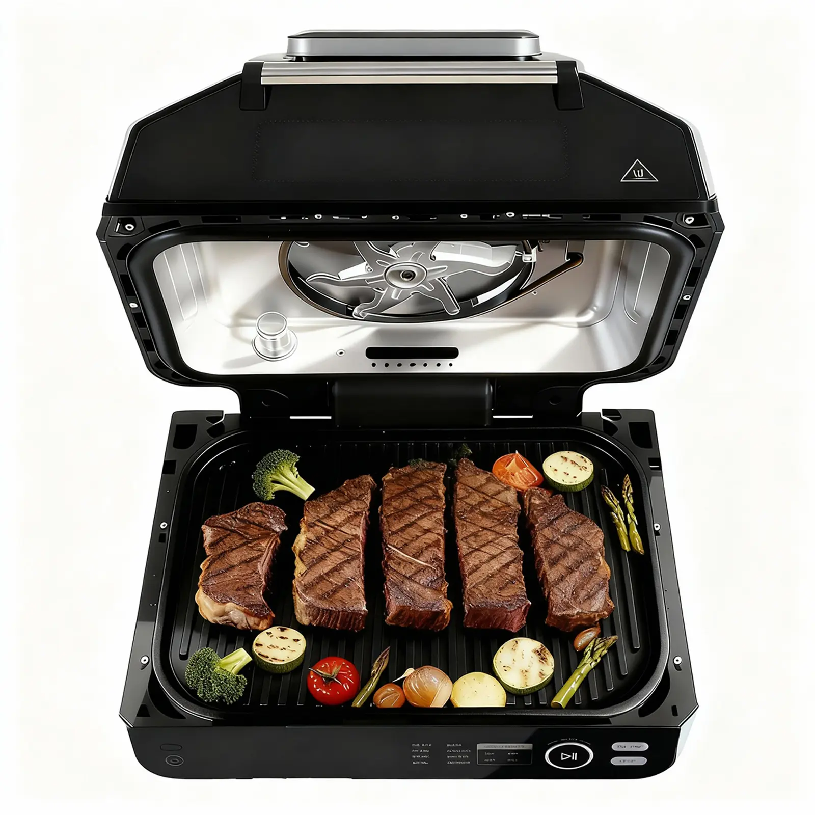 Electric Grill Outdoor/Indoor, 8-in-1 Multifunctional Large Electric BBQ Grill for Air Fry, Bake, Roast, Steak, Broil and Dehydrate, Safe Non-Stick Coating, Fry Basket Included