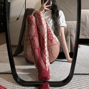 Fashion Print Cutout Y2K Sexy Fishnet Stockings, Retro Rose Pattern Side Mesh Sheer Pantyhose for Women Vintage