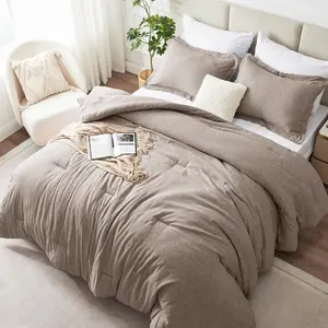 Queen Comforter Set - 3 Pieces Khaki Soft Luxury Cationic Dyeing Queen Size Comforter for All Season, Breathable Lightweight Bedding Sets with 1 Comforter and 2 Pillow Shams