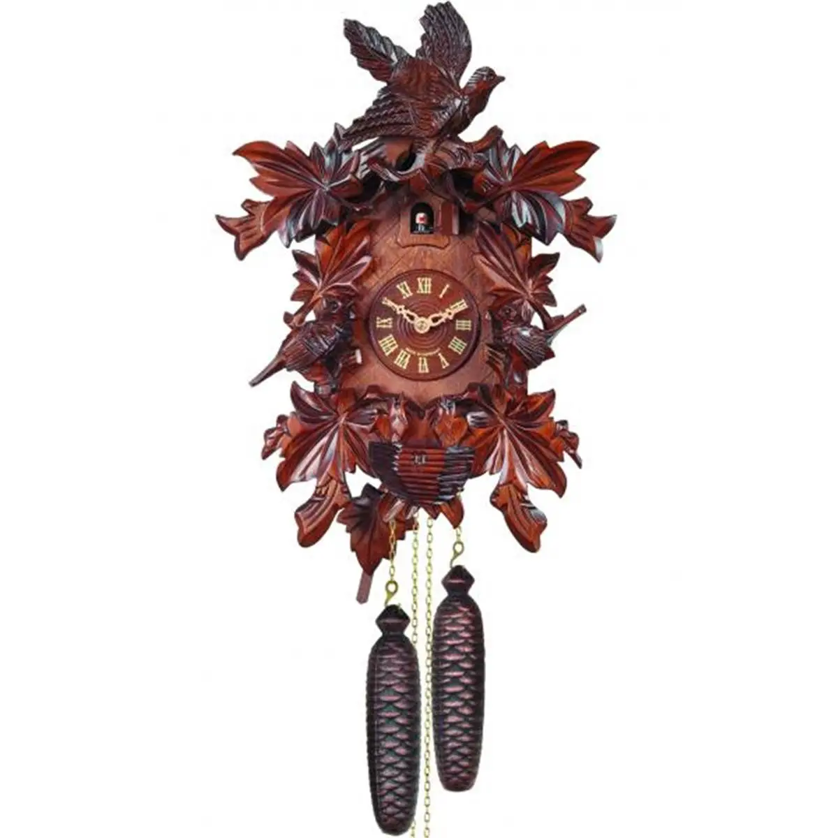 Alexander Taron 640-8 Engstler Walnut Wood Leaf-Carved Cuckoo Clock, 8-Day Weight-Driven Movement for Home Decor