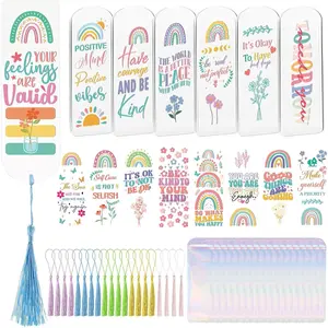 Bookmark Making Kit - 60 count Cute Clear Bookmarks Blanks Inspirational Reading Accessories Colorful Floral UV DTF Valentines Stickers Tags for Women  Book Lovers DIY Craft Gifts