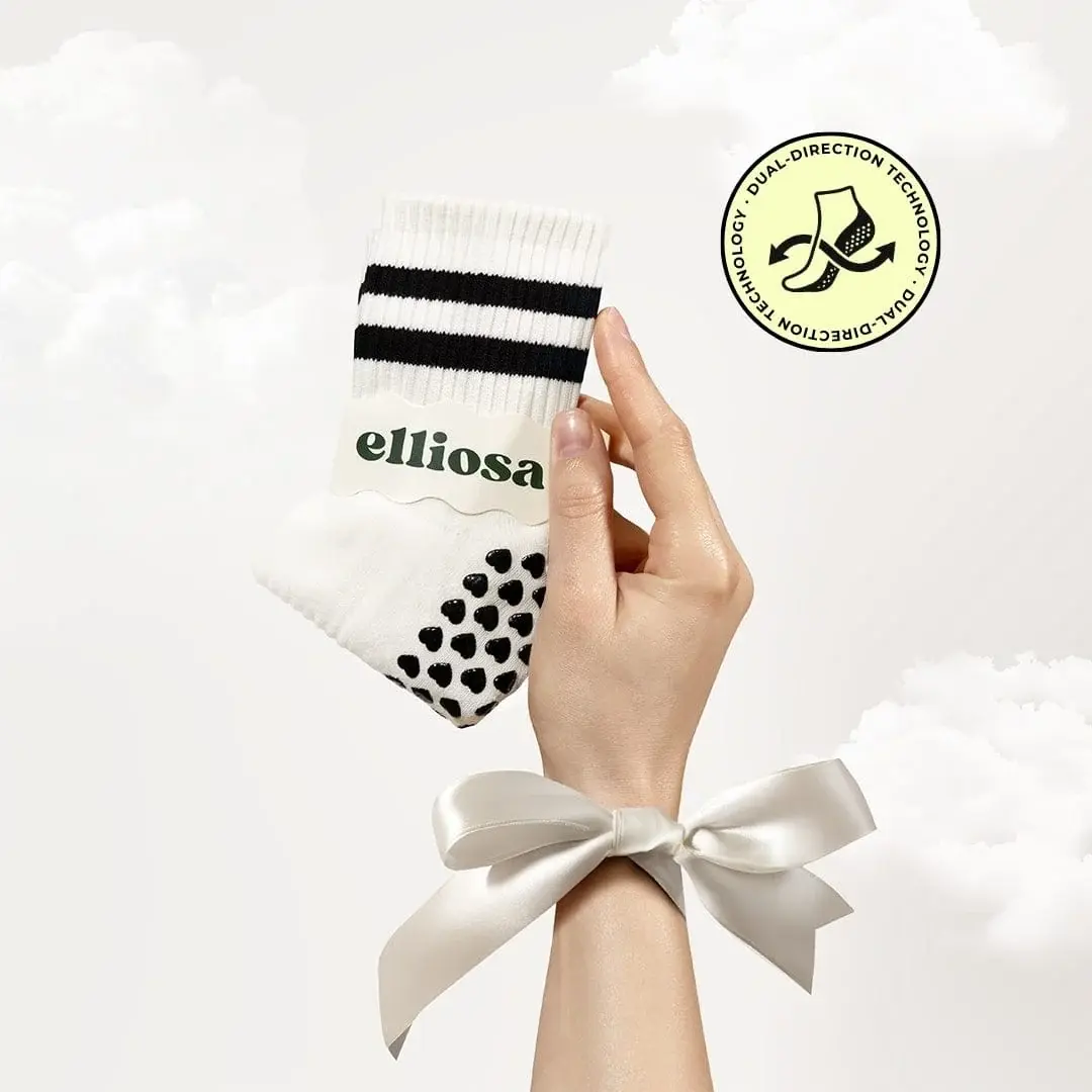 Elliosa Non-Slip Grip Socks for Pilates, Yoga & Barre, Cotton Blend Athletic Studio Workout Socks