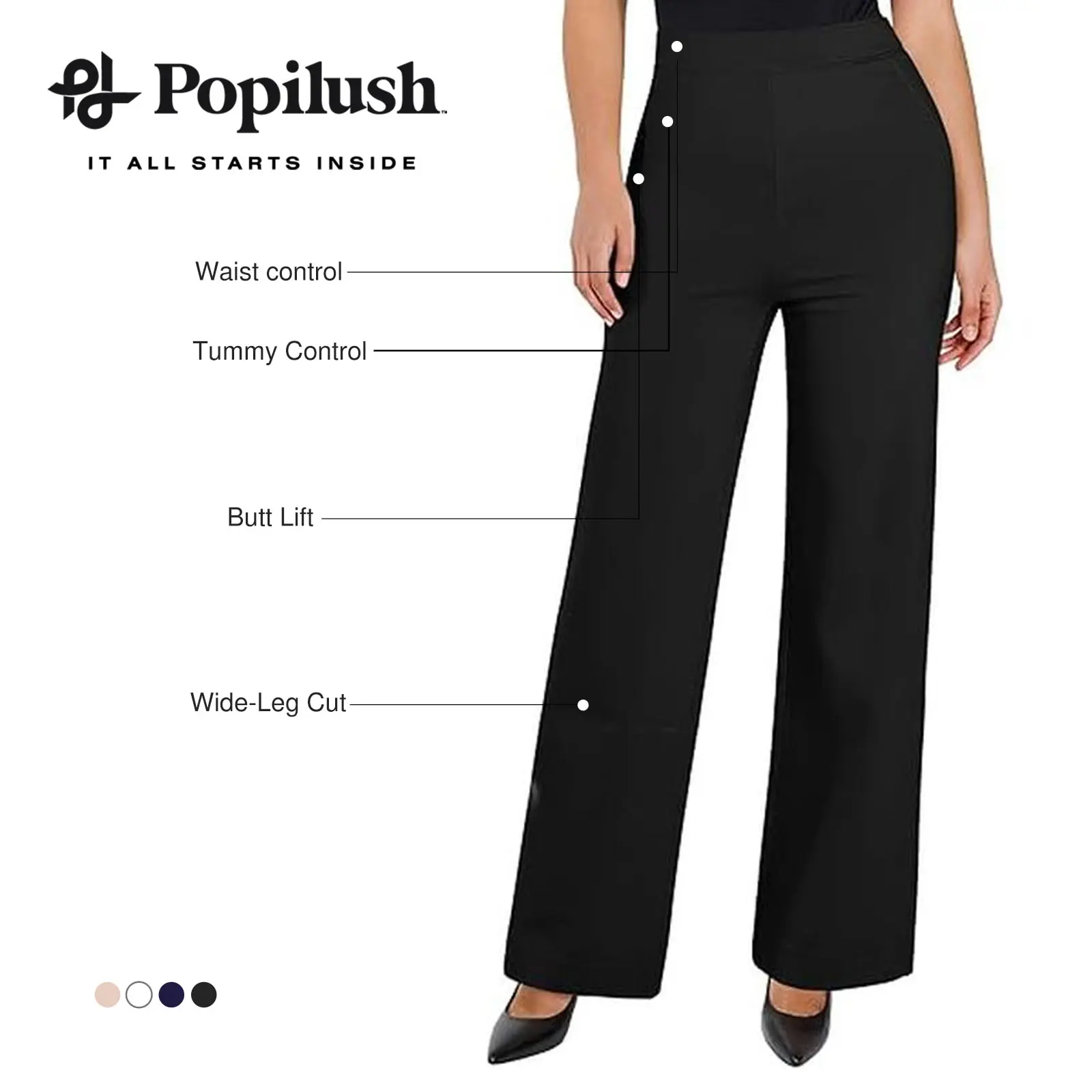 Popilush Built in Shapewear Freedom Tummy Control Flare-Leg Ponte Pants Chic Nylon Bottom Womenswear