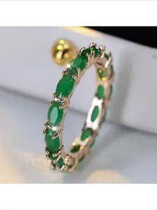 Trending Luxury Light Green Chalcedony Diamond Row Ring Marquise Cut Green Gemstone Finger Ring For Daily Commute And Formal Banquet Wear Fashion Jewelry Gift