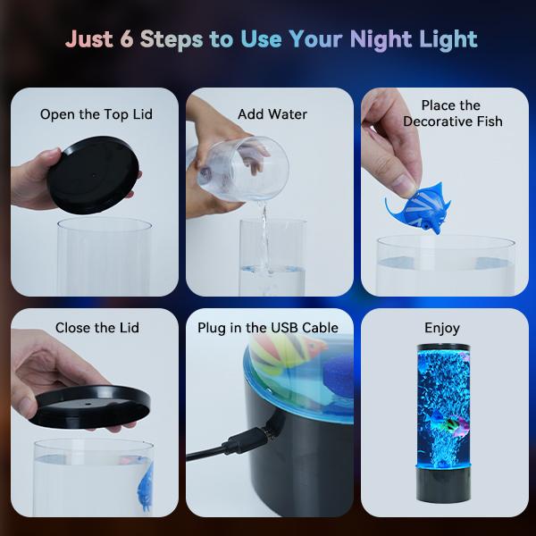 LED Aquarium Bubble Fish Tank Table Lamp, Birthday Christmas Gifts for Adults Kids Teens, Relaxing 6 Color Remote Fake Fish Sensory Night Light for Kids' Room Bedroom Home Decor, Stress Relief