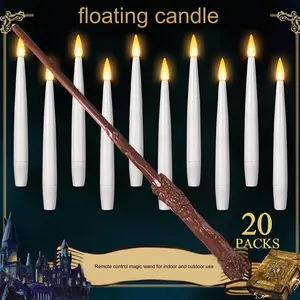Flameless Candles with Magic Wand Remote for Christmas Decor, 6.6\ Floating Candles Battery Operated Hanging Window Candles, Flickering Electric LED Candle for Christmas Halloween Decorations(20 pack)