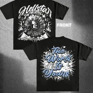 Men's Hstar Graphic T-Shirt - 100% Cotton, Round Neck, Short Sleeve, Dark Blue Casual Tee with "The World Is Yours" Design, Comfortable & Stylish for Casual Attire, Allseason Clothing | Casual Style Shirt | Ribbed Neckline Fabric