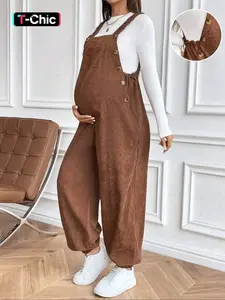 Women's Adjustable Fashion Loose Corduroy Overalls, Striped Casual Pants for All Seasons, Comfortable Maternity Wear