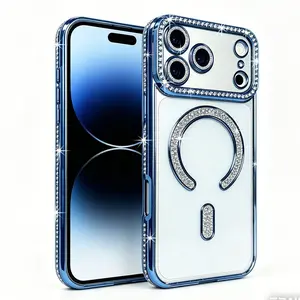 Magnetic Wireless Charging New Fashionable Shiny Diamond Transparent Protective Phone Case for iPhone 17 Air 11 12 13 14 15 16 Pro Max Plus 16E/SE4  Bumper Cover TPU Cellphone Casing