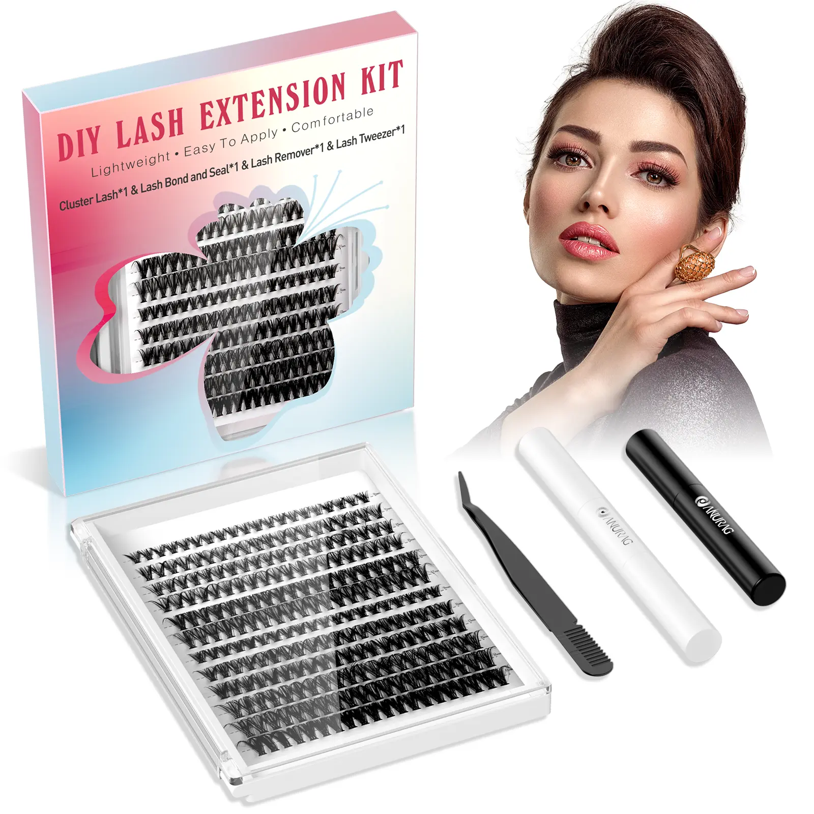 DIY Eyelash Extension Makeup Kit - 24 Individual Natural 9-17mm Lashes with Applicator Tools (Adhesive, Sealant, Tweezers) for Beginners, Home Use, Christmas & New Year Gifts，#SummerWins #DealsForYouDays