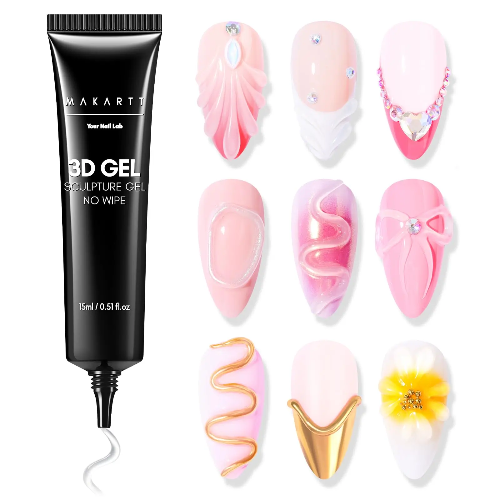 Makartt 3D Nail Gel, Sculpting Gel for Nail Art, 2 Pcs 15g DIY Craving Gel, No wipe 3D Molding Gel for Nails Decoration Drawing Nail Gel, Manicure Sculpture Nail Charms Gel Nail Care Nail Polish