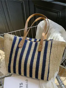Simple Colorblock Striped Design Large Capacity Fashionable Tote Bag, Versatile Casual Beach Vacation Bag, Perfect for Summer Holidays