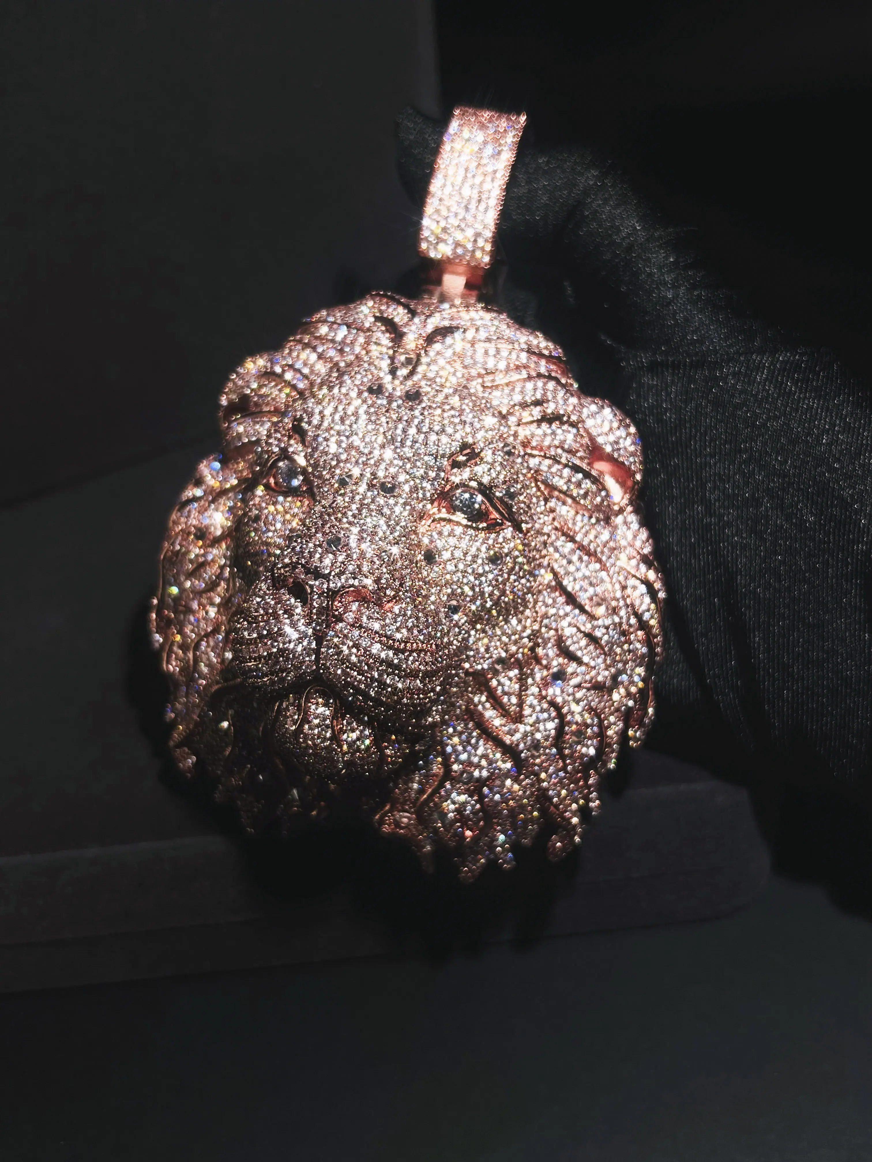 Luxury Ice Cold Customized Style Lion Head Pendant, Hip Hop Luxury Lion Head Pendant, Rose Gold Supreme Large Lion Head, Honor Hip Hop Rap Pendant, Gift for Boyfriend
