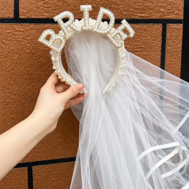 Bride Pearl Headband Crown for Wedding Bridal Shower Bachelorette Hen Party Supplies High Quality Hairbands 2pcs