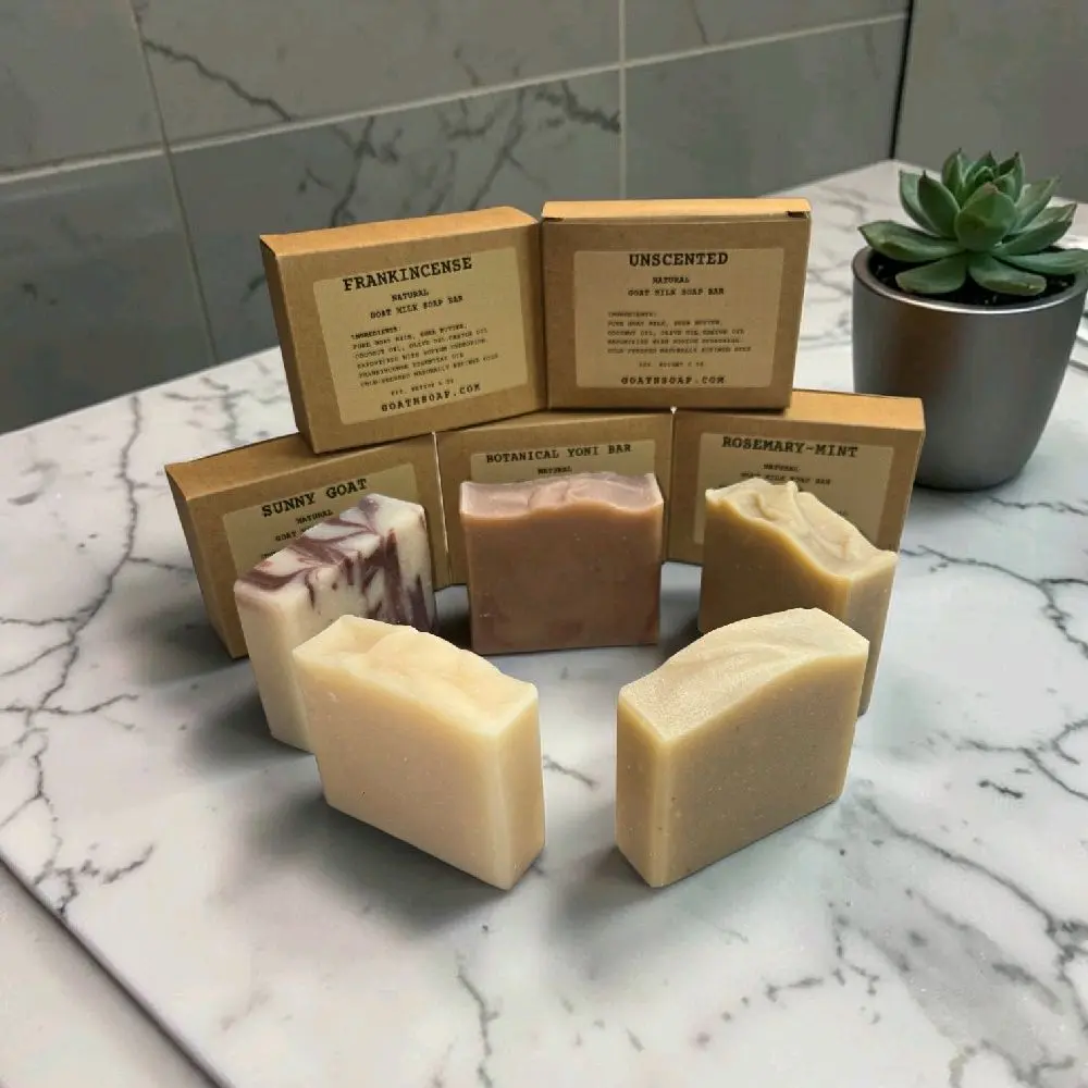 Family Goat Milk Soap Bundle – Botanical Yoni, Rosemary Mint, Frankincense, Unscented & Sunny Goat | Pure Goat Milk Soap