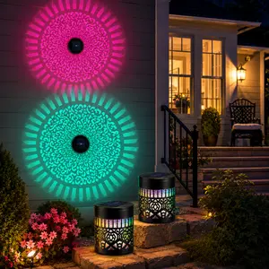 ECOS INNOVATION Solar Mandala Lights Outdoor, Sunset Lamp 7 Auto Color Changing Waterproof Wall Projector Light - Decorative LED Exterior Landscape Lamp for Outside Fence, Backyard, Garden, Yard, Patio Decoration(2pcs#)