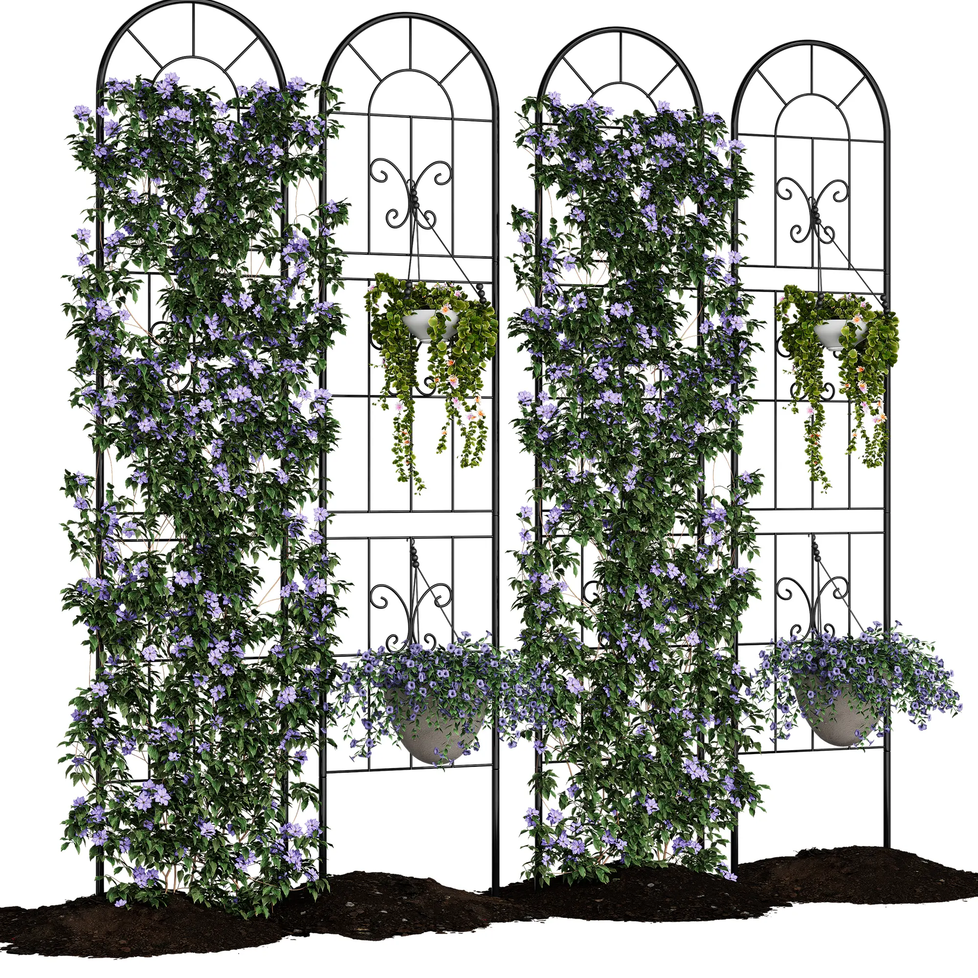 2 Pack 55x12 Inch Sturdy Black Metal Garden Trellis, Durable Iron Decorative Outdoor Fence, Solid Support for Climbing Plants, Vines, Flowers and Vegetables, Perfect for Yard Patio Gardening