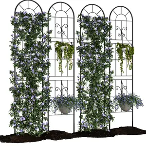 2 Pack 55x12 Inch Sturdy Black Metal Garden Trellis, Durable Iron Decorative Outdoor Fence, Solid Support for Climbing Plants, Vines, Flowers and Vegetables, Perfect for Yard Patio Gardening