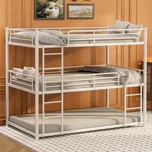 Triple Bunk Bed Twin over Twin over Twin Size Heavy-Duty Metal Bunk Bed Frame, Noise Free