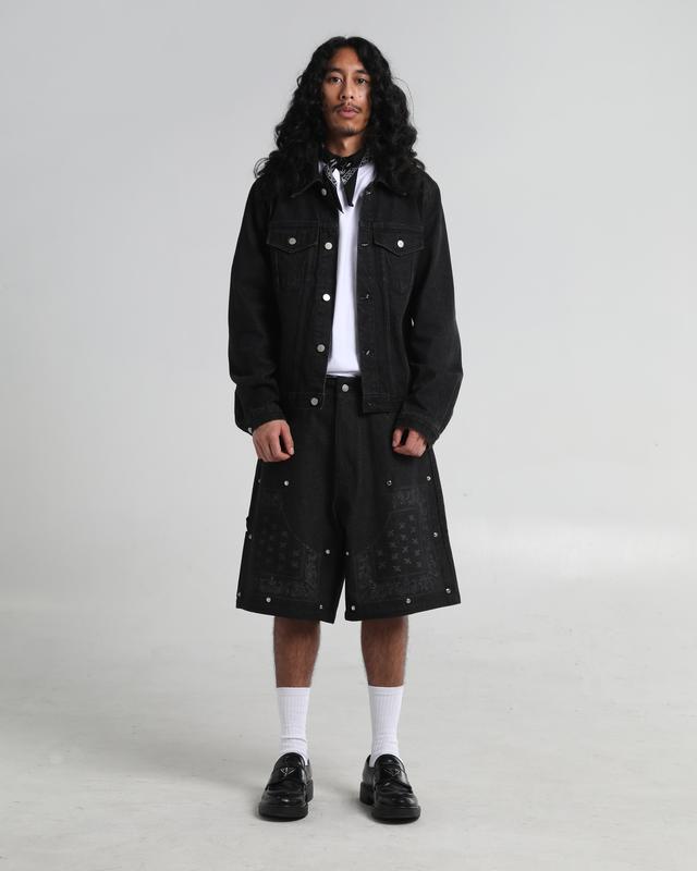 Double Knee Paisley Denim Shorts