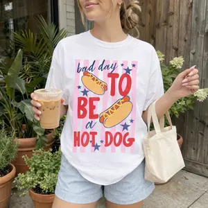 Bad Day To Be A Hot Dog Shirt | Comfort Colors Ivory Tee | Funny Patriotic BBQ Graphic Shirt | Aesthetic Retro 4th of July Summer Top